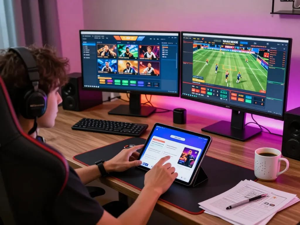 Engaging online gaming scene with 23win app on tablet, highlighting active gambling strategies.