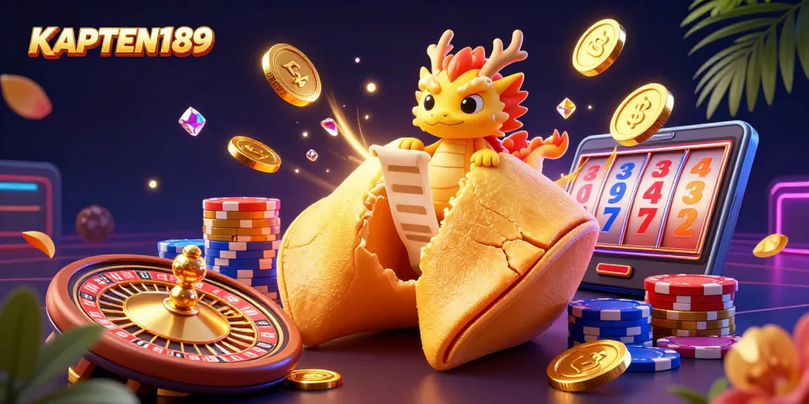 KAPTEN189 memberikan pengalaman slot yang mendebarkan dengan simbol keberuntungan dan tumpukan koin emas.