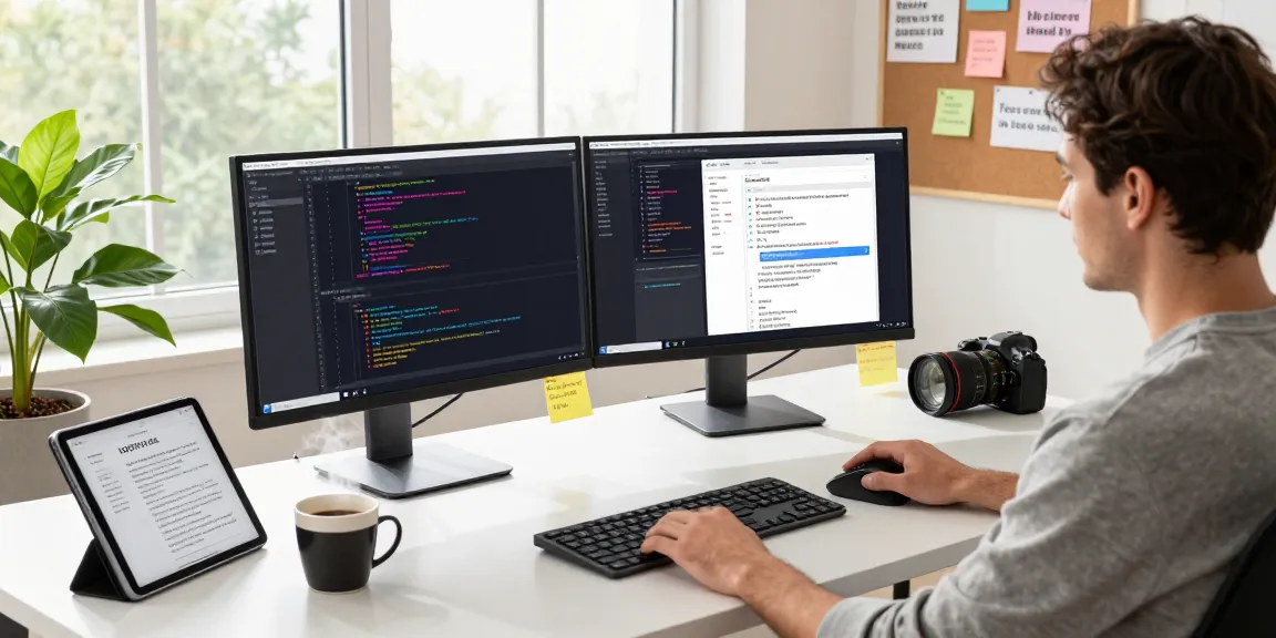 Cutting-edge software developer utilizing 截图软件 in a modern workspace, showcasing vibrant code and design.