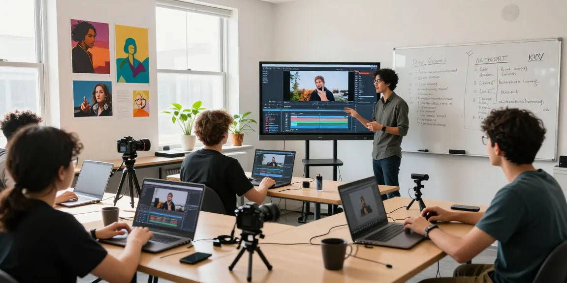 Online video production certification classroom focused on video editing techniques and creative practices.
