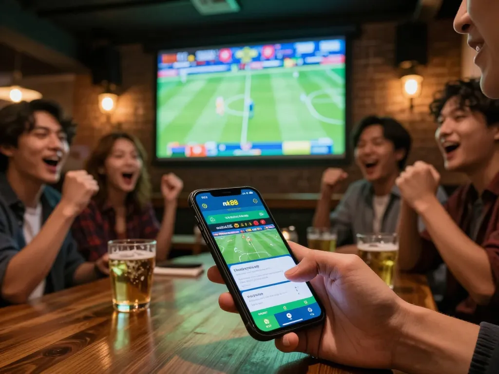 Enjoying a thrilling sports betting experience on the nk88 app during a game.