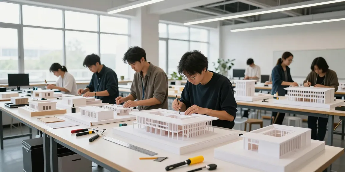 Präzise Architektur Modellbau Stuttgart in moderner Werkstatt mit kreativen Handwerkern.