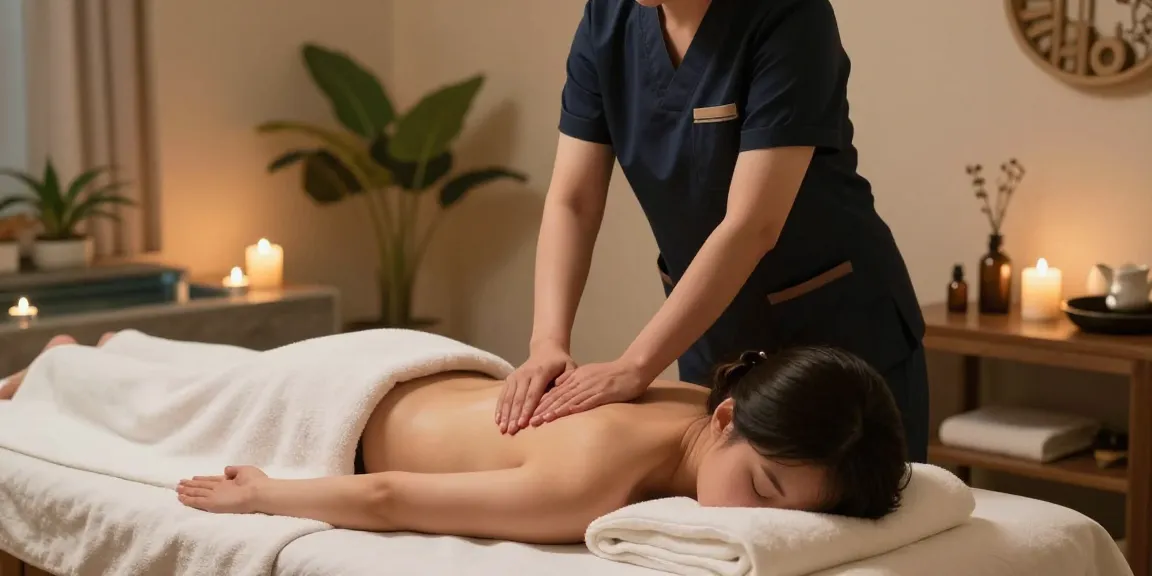 Relaxing 강남출장마사지 scene with therapist and spa ambiance for stress relief