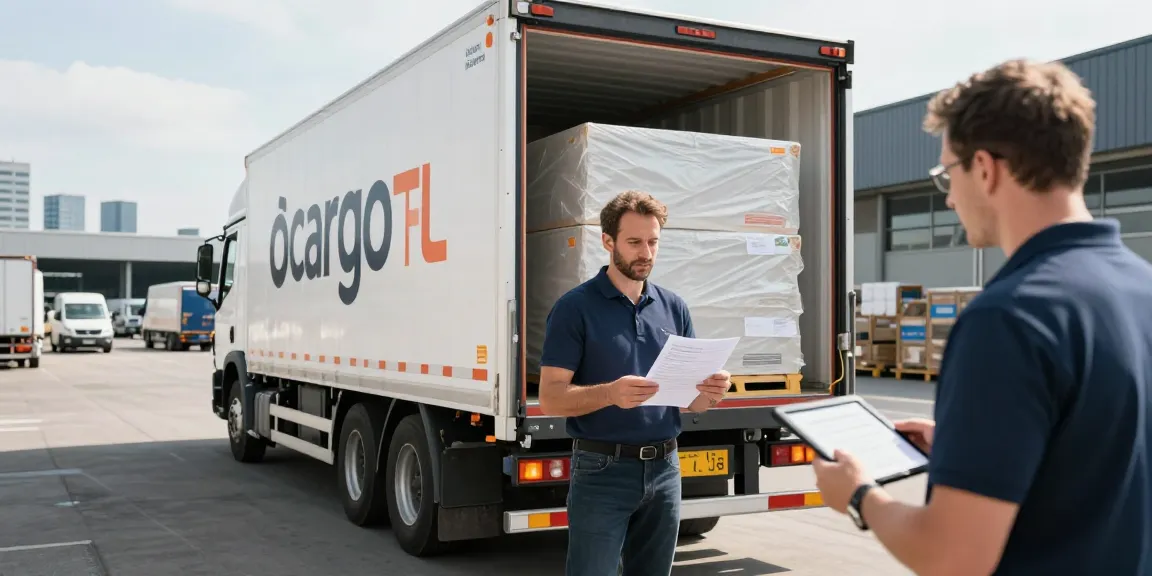 Ocargo FTL Transport in Dortmund: LKW mit Frachtbeladung und Fahrer bei der Vorbereitung auf die Auslieferung in einem modernen Lagerumfeld.