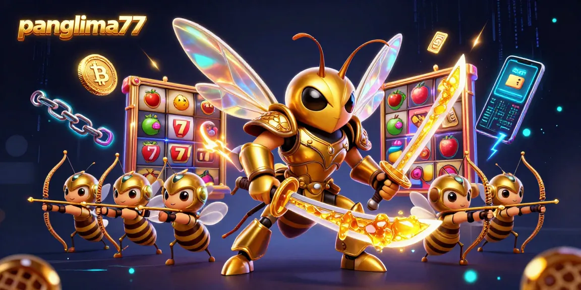 Experience winning moments at panglima77 with a vibrant 3D casino illustration showcasing dynamic game elements.