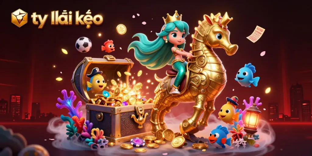 Engage with tỷ lệ kèo through a dynamic underwater casino scene with the mermaid princess and treasure.