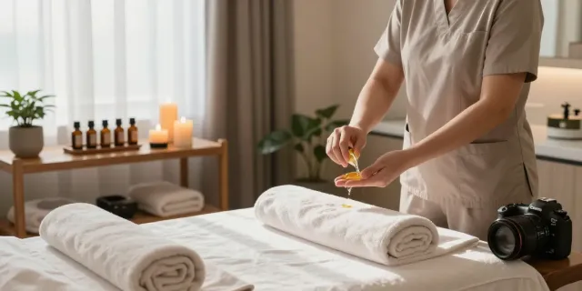 Professional 분당출장마사지 session in a tranquil spa environment with candles and calming decor.