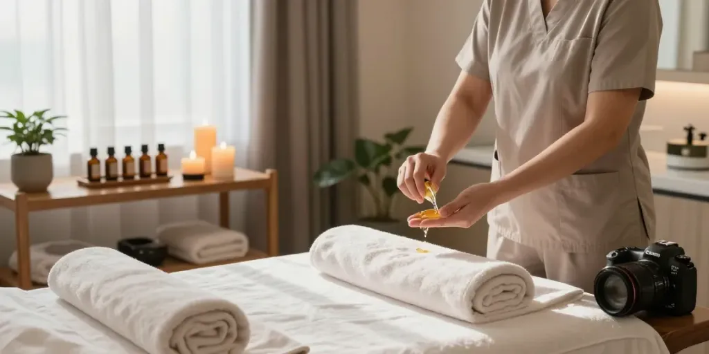 Professional 분당출장마사지 session in a tranquil spa environment with candles and calming decor.
