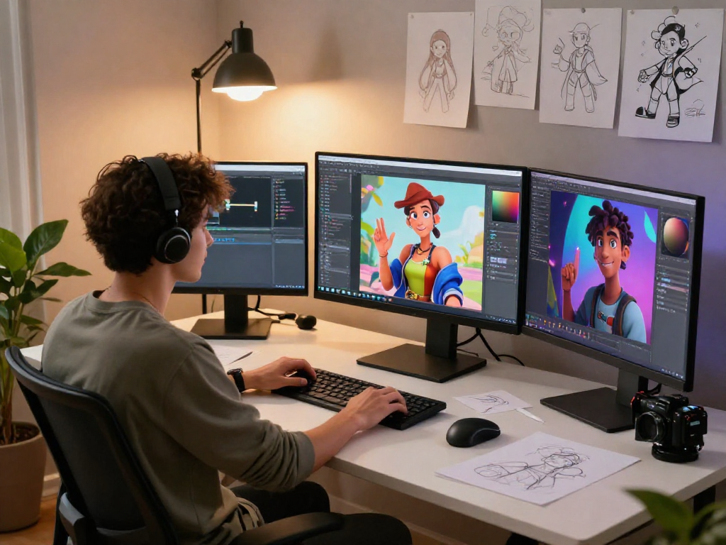 Character AI NSFW development workspace with animated models and design tools.