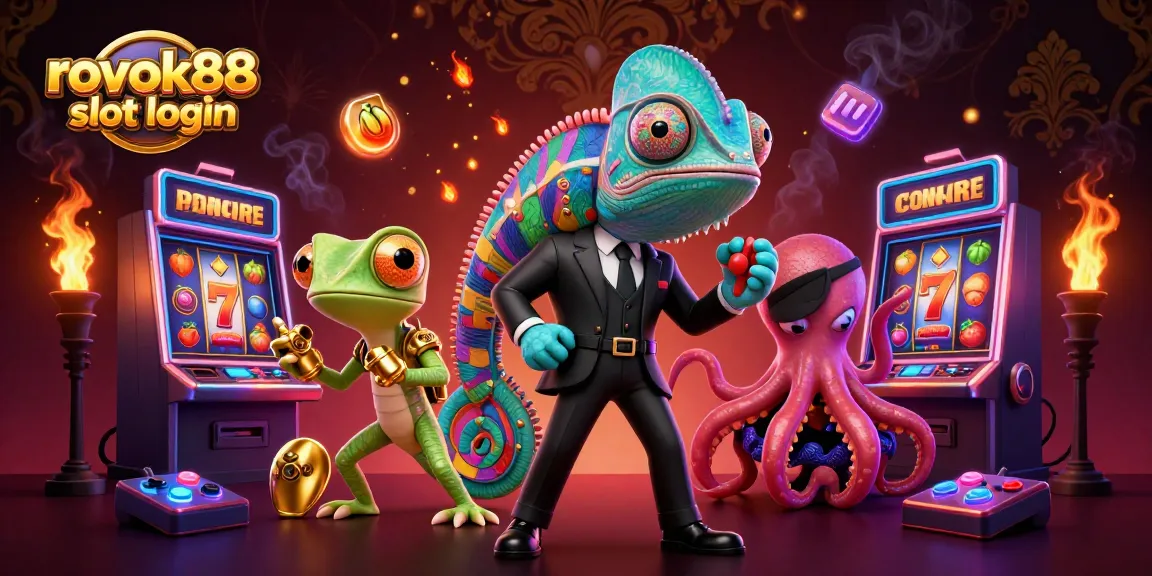 Master the rokok88 slot login experience with a vibrant 3D casino-themed illustration featuring dynamic game elements.