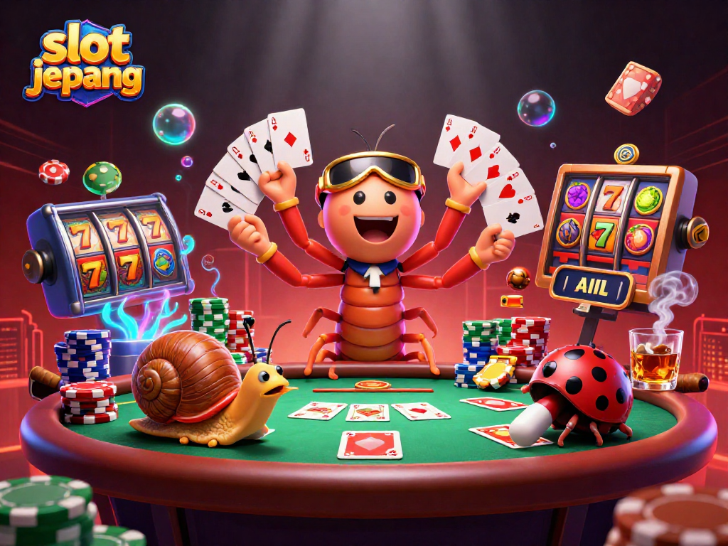 Experience the excitement of slot jepang with a vibrant 3D illustration of a whimsical casino scene.