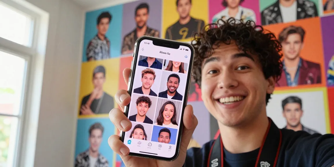 Person excitedly discovering look alikes of famous people using a smartphone app.