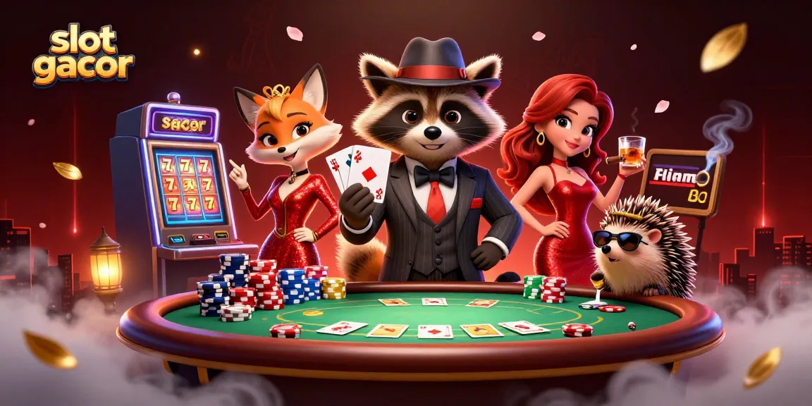 Experience the thrilling action of slot gacor as cartoon characters revel at a vibrant casino table!
