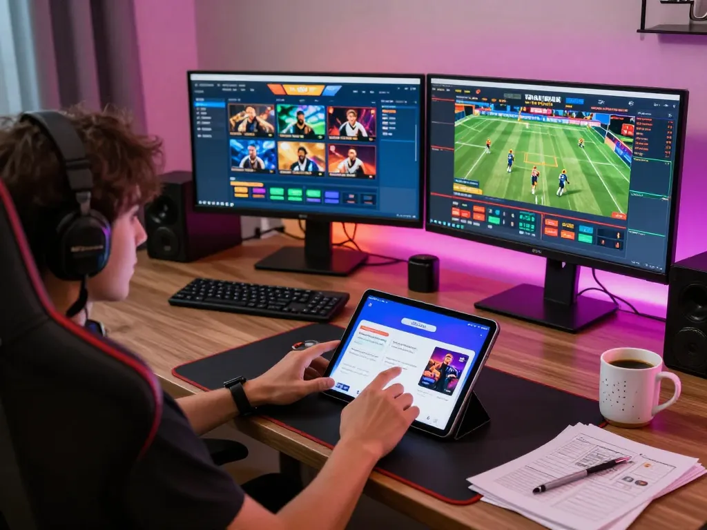 Engaging online gaming scene with 23win app on tablet, highlighting active gambling strategies.