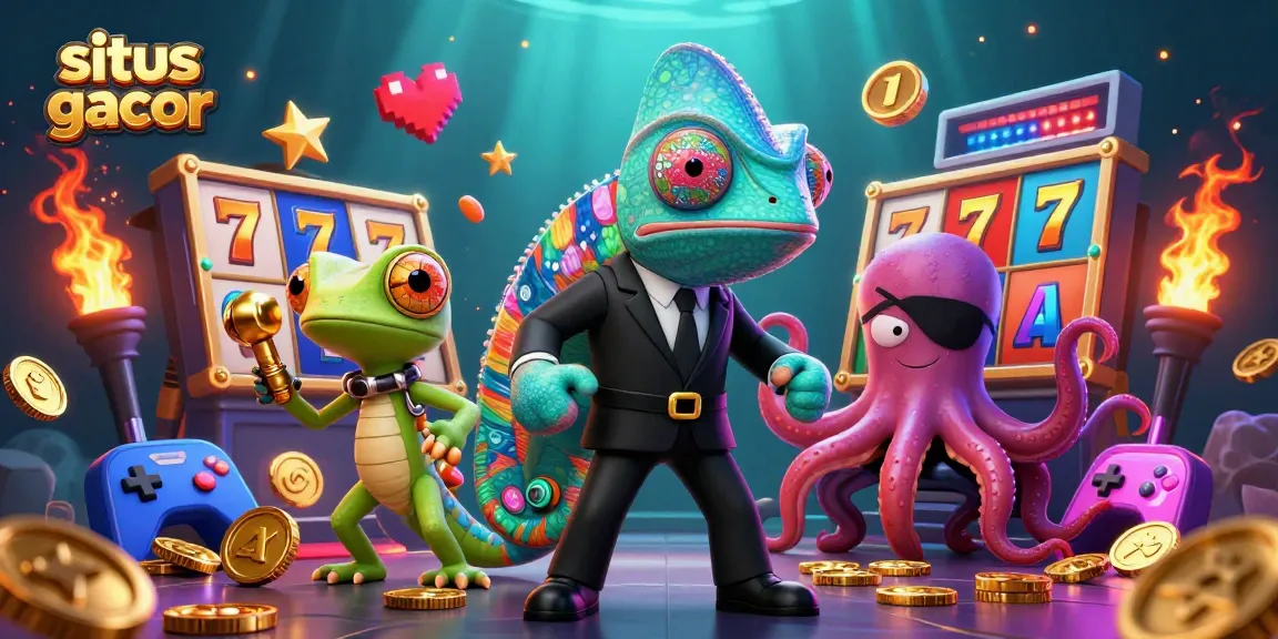 Engage with situs slot gacor to win big! Colorful characters in a dynamic casino scene.