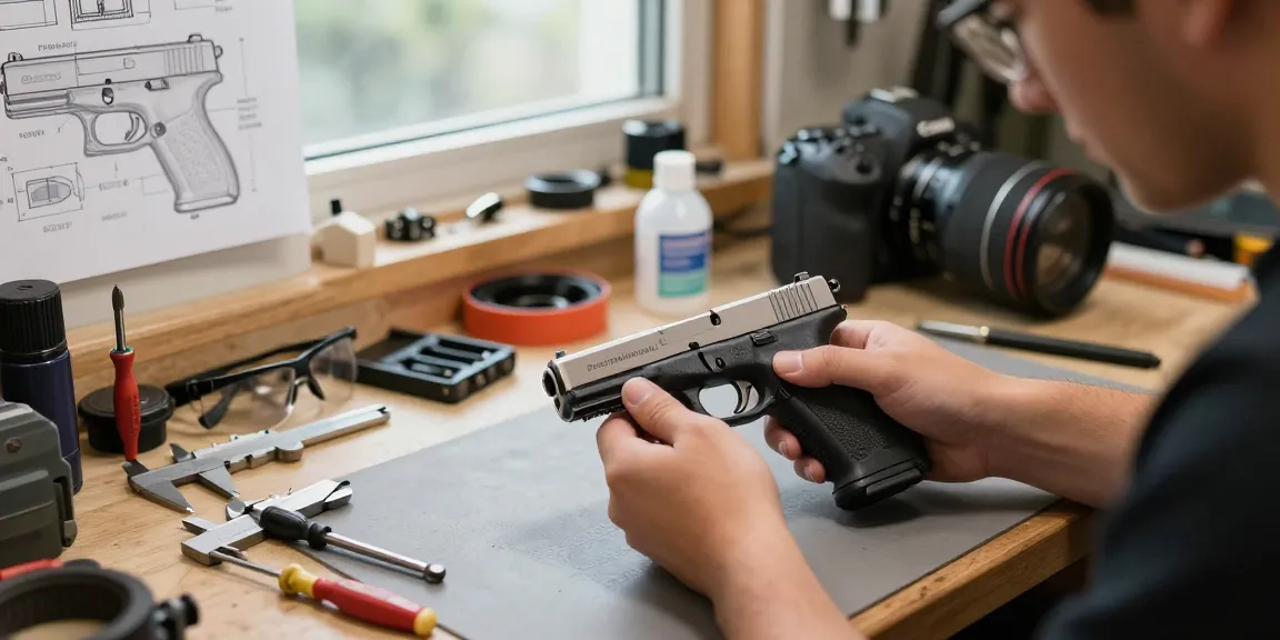 Glock slides and custom parts at https://precisionglockslides.com in a well-organized workshop.