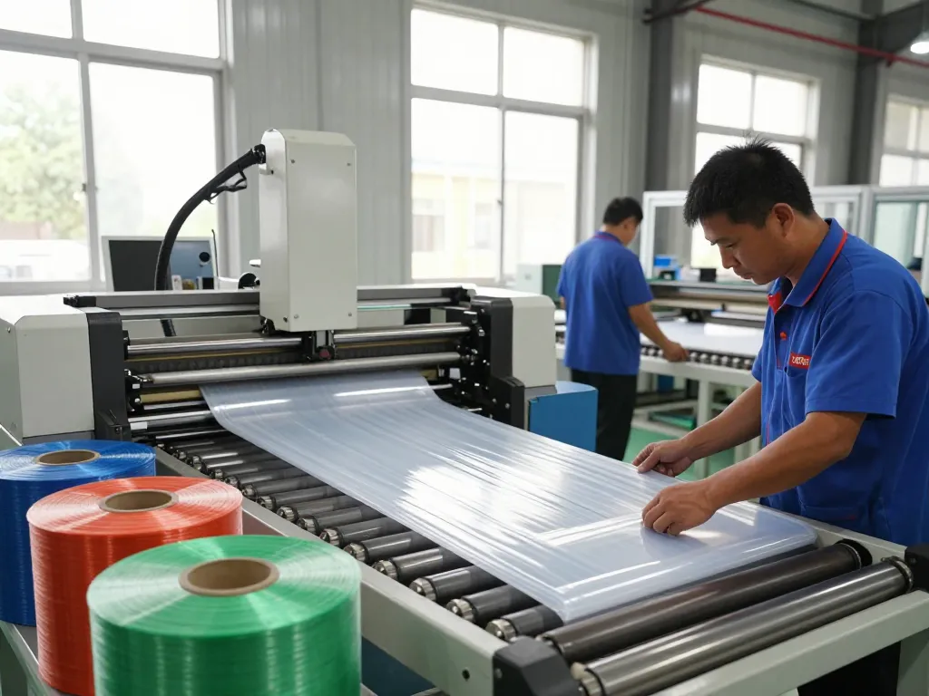 Bóc ép plastic long biên process with technicians and high-tech machinery in a manufacturing facility