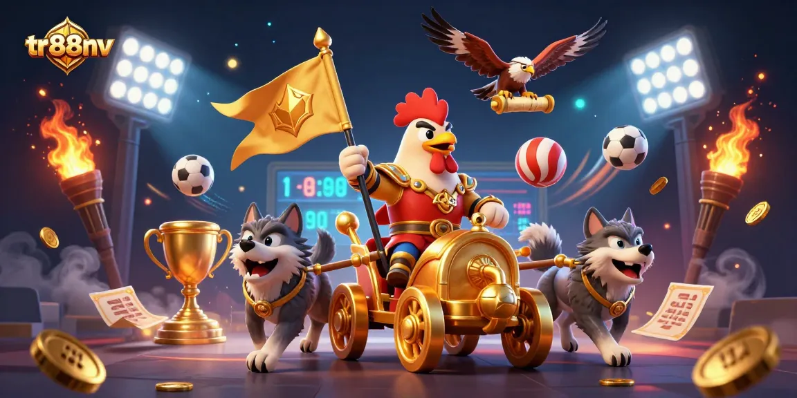 Experience thrilling sports betting with tr88nv in a dynamic 3D casino scene featuring a rooster warlord.
