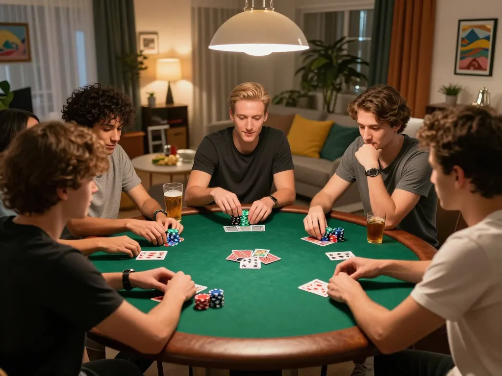 Players enjoying a friendly poker game at home showcasing excitement and strategy at LC99.