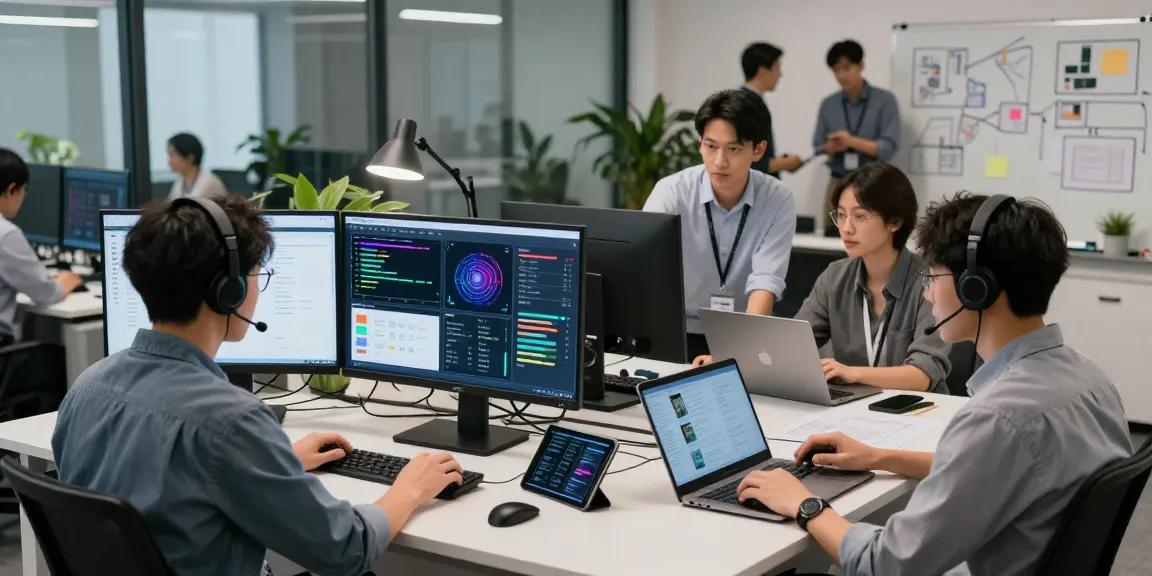 Team analyzing data on AI detector tools in a modern office.