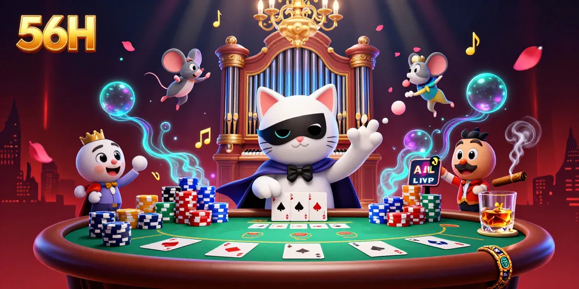 56H platform showcases a vibrant casino scene with a phantom cat and mouse acrobat in action.