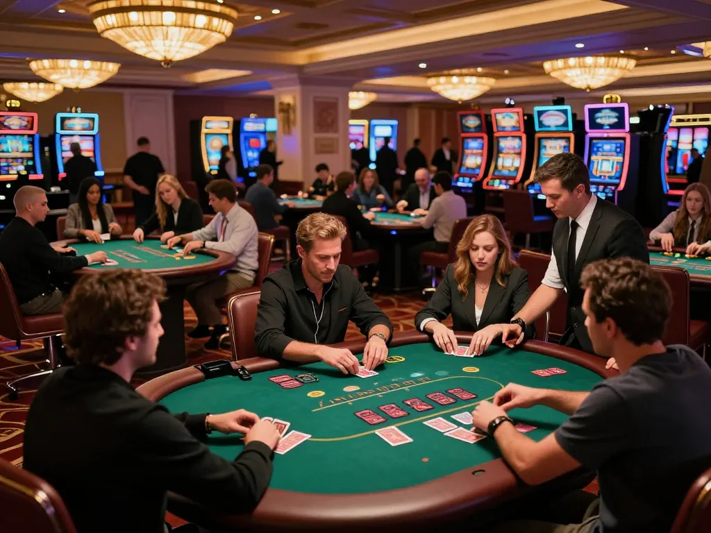 Players enjoying blackjack at 58win casino with professional dealers in an elegant atmosphere.