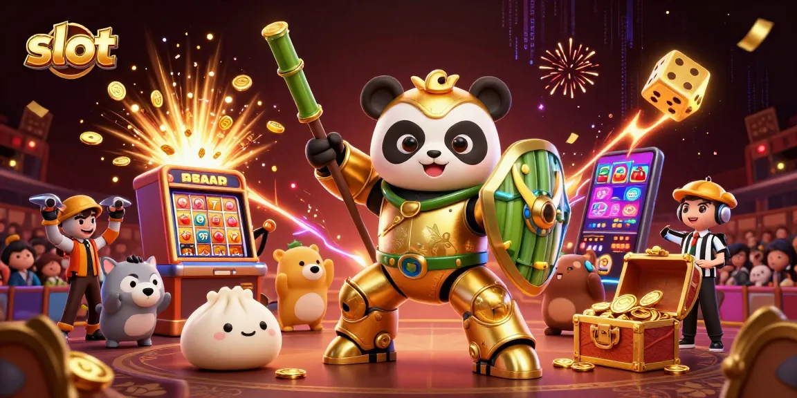 Spin the slot machine with vibrant symbols and golden opportunities in a lively casino scene.
