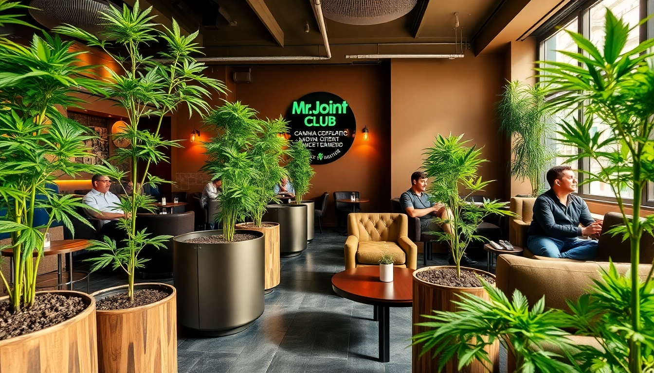 Experience the ambiance of Mr Joint weed Club Madrid: with patrons enjoying the lounge.