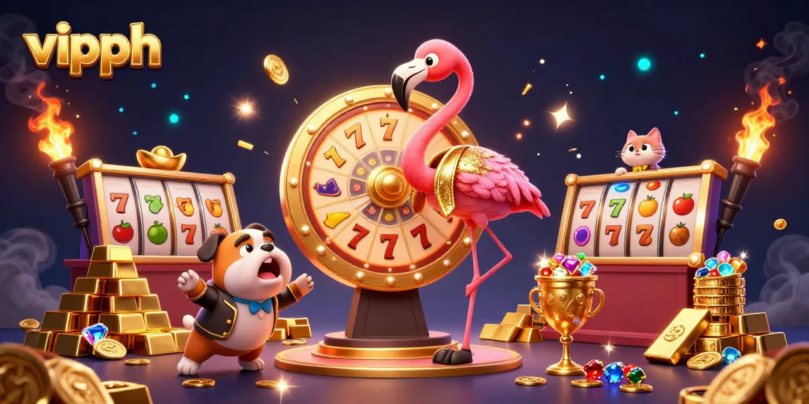 Spin to win at vipph with an exhilarating game show scene featuring lively characters and dazzling prizes!