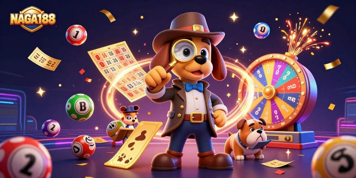 NAGA188 menampilkan detektif kartun 3D dan anjing Watson di tengah keceriaan permainan judi.