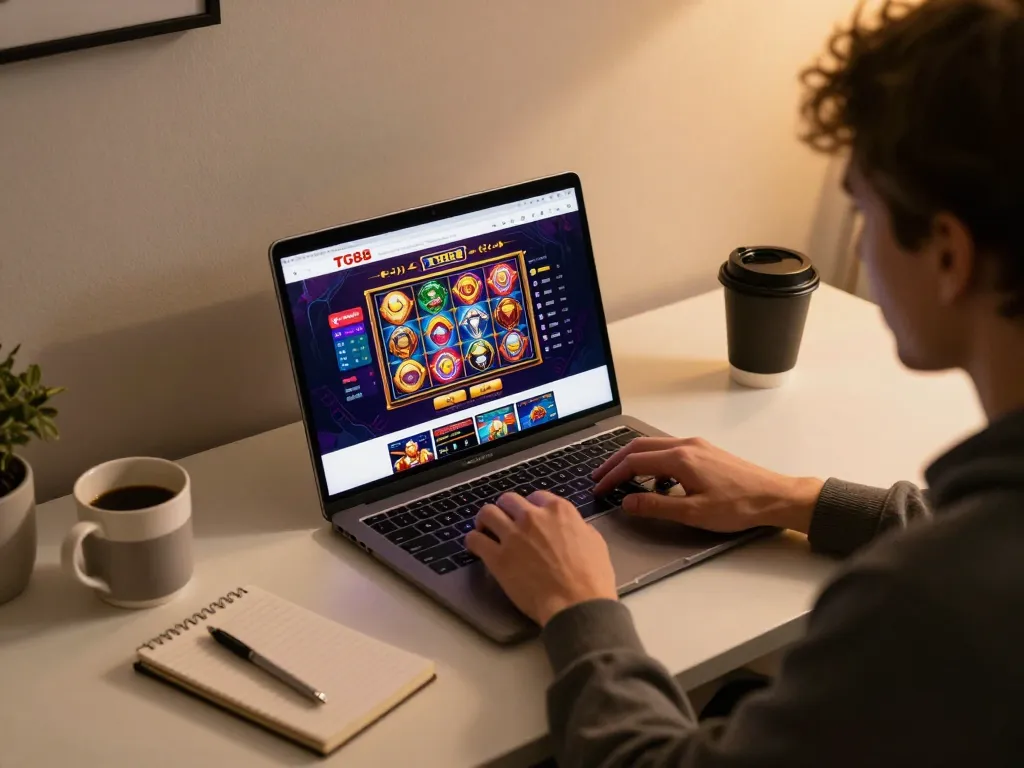 Engaged player accessing the TG88 online casino platform for exciting games and promotions
