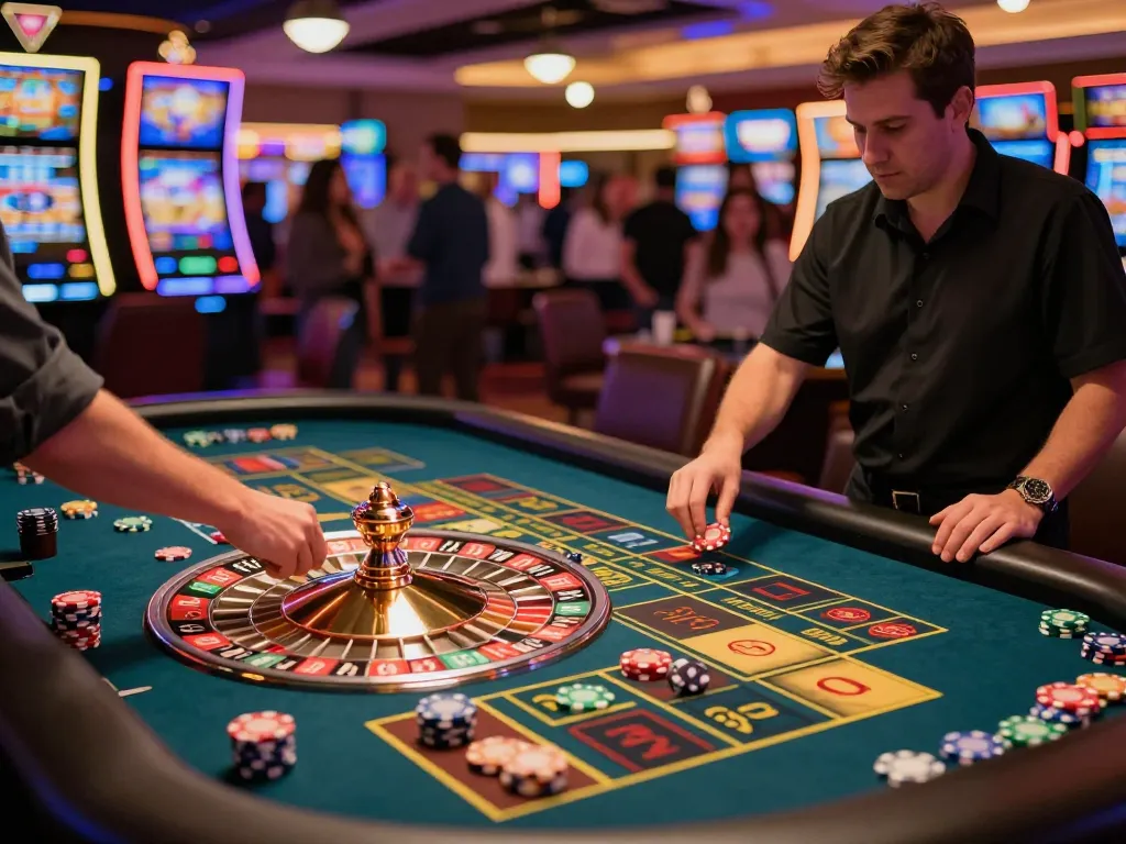 Winning at roulette with superjp chips placed strategically on the table in a vibrant Las Vegas casino.