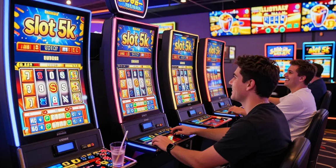 Engaging player enjoying slot 5k game in vibrant casino atmosphere.