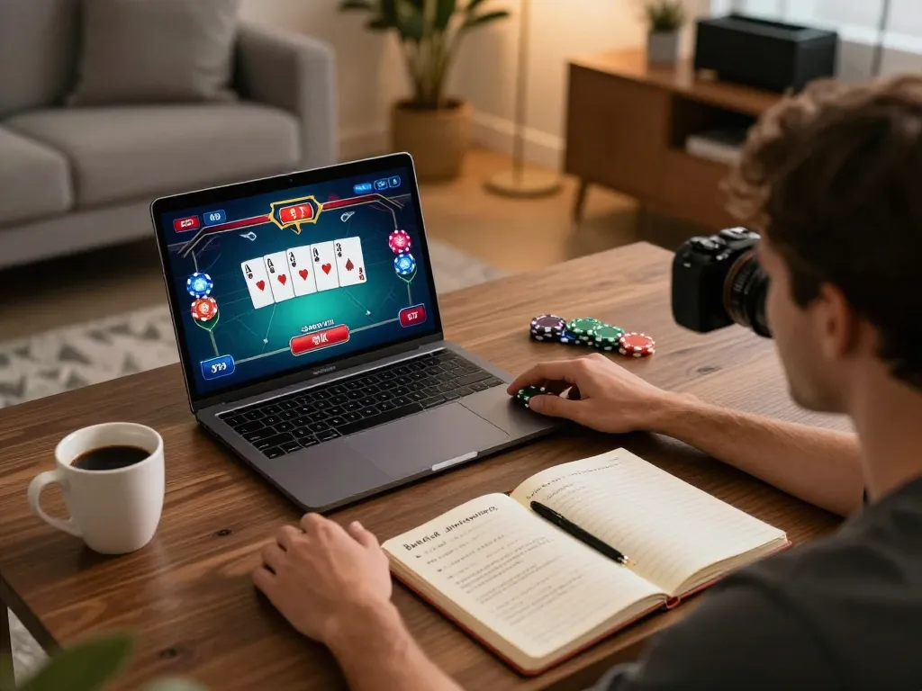 Experience thrilling online gaming at 789win link with engaging poker gameplay in a cozy home setup.