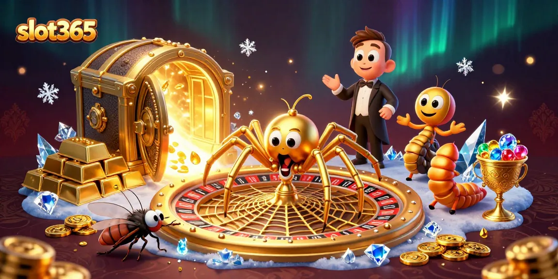Experience thrilling wins at slot365 with a thrilling roulette wheel scene featuring cartoon characters.