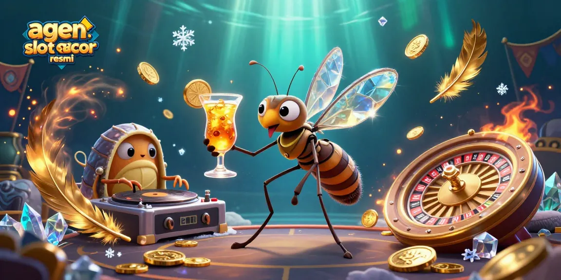 Experience the thrill of agen slot gacor resmi with dynamic casino illustration of a quirky mosquito mascot and a trilobite DJ.