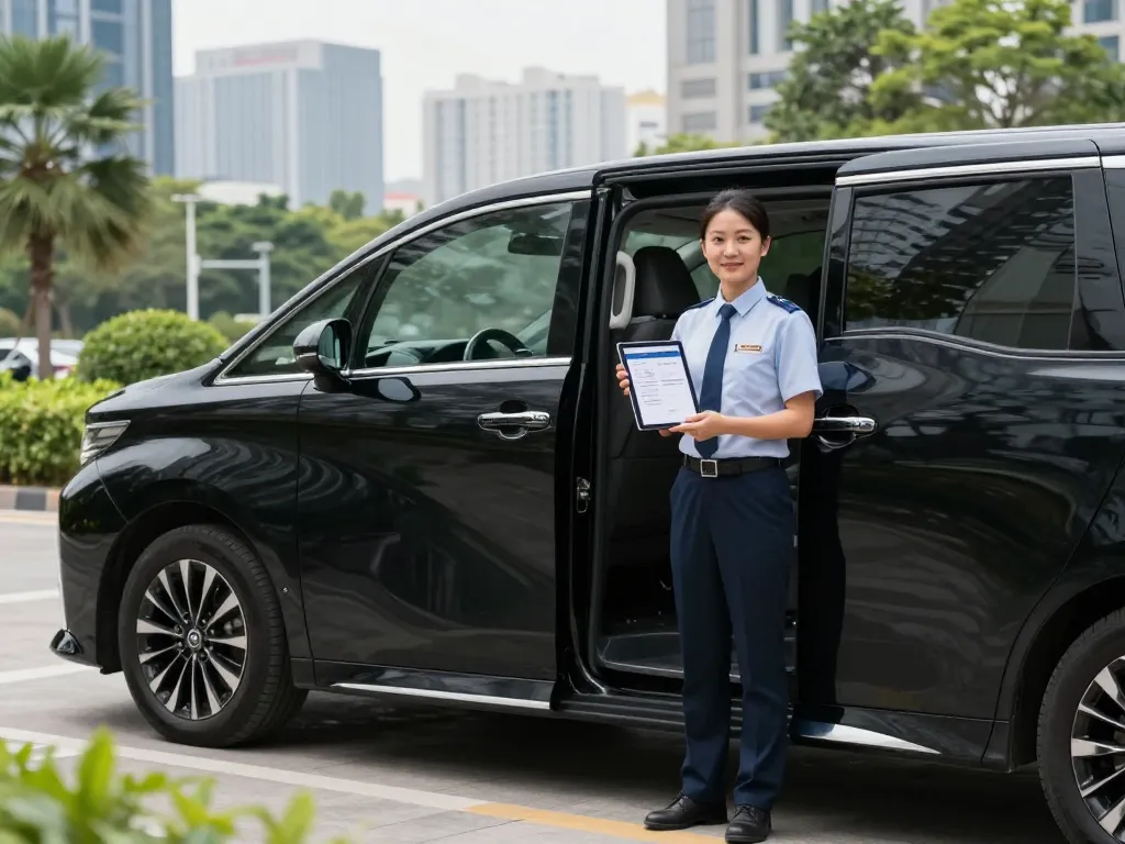 Thuê xe sang cho thuê xe Alphard trong một bối cảnh đô thị tinh tế với tài xế chuyên nghiệp.