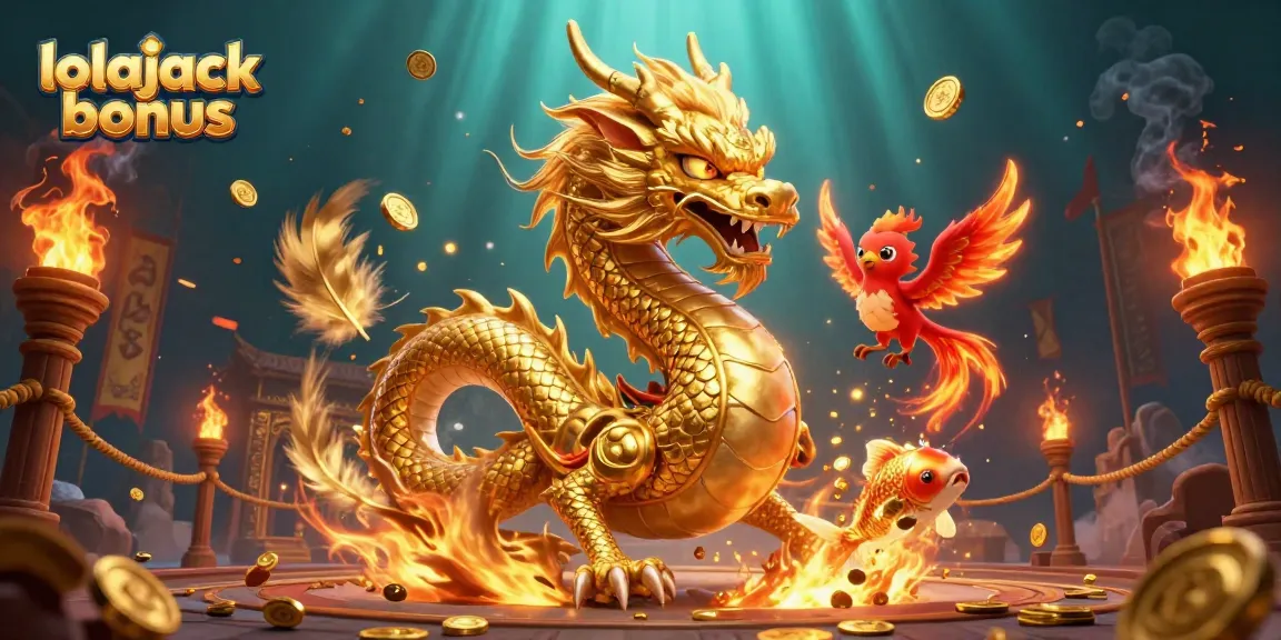 Experience the thrill of the lolajack bonus with vibrant dragons and golden coins in this dynamic casino scene.