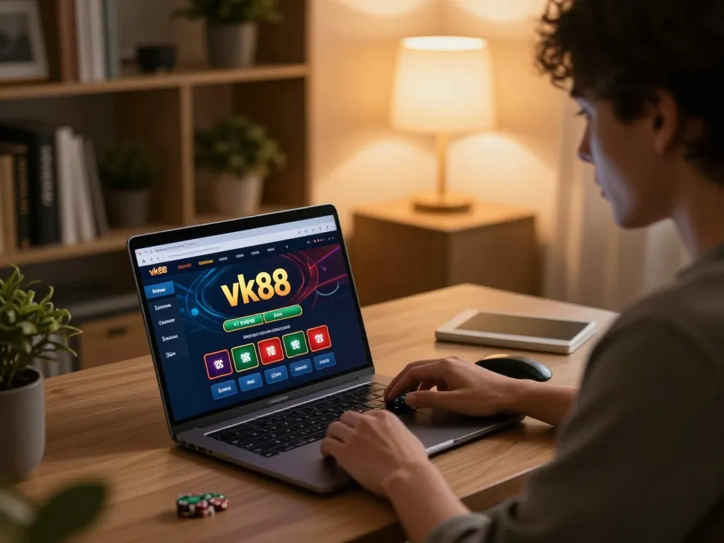 Engaging online casino gameplay with vk88 interface displayed during a cozy evening session.