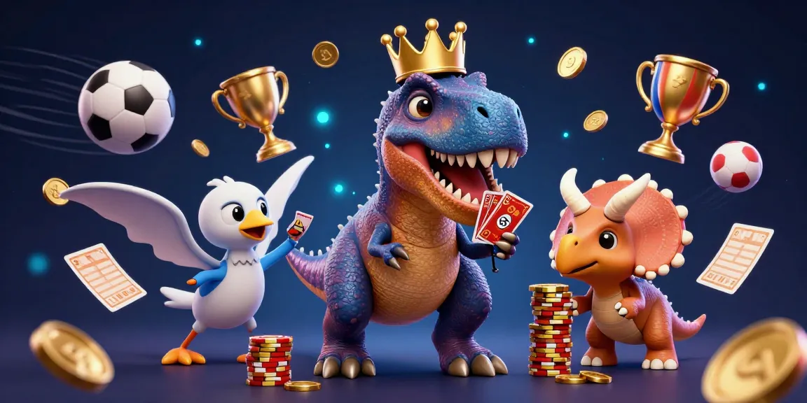 88aa T-Rex shuffling cards with a pterodactyl assistant in a vibrant casino scene.