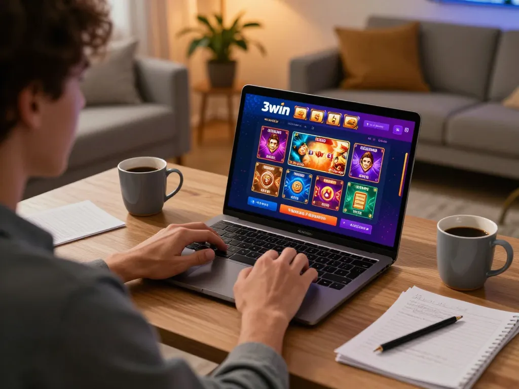 Experience engaging gameplay on 3win's casino platform from a cozy home setting.