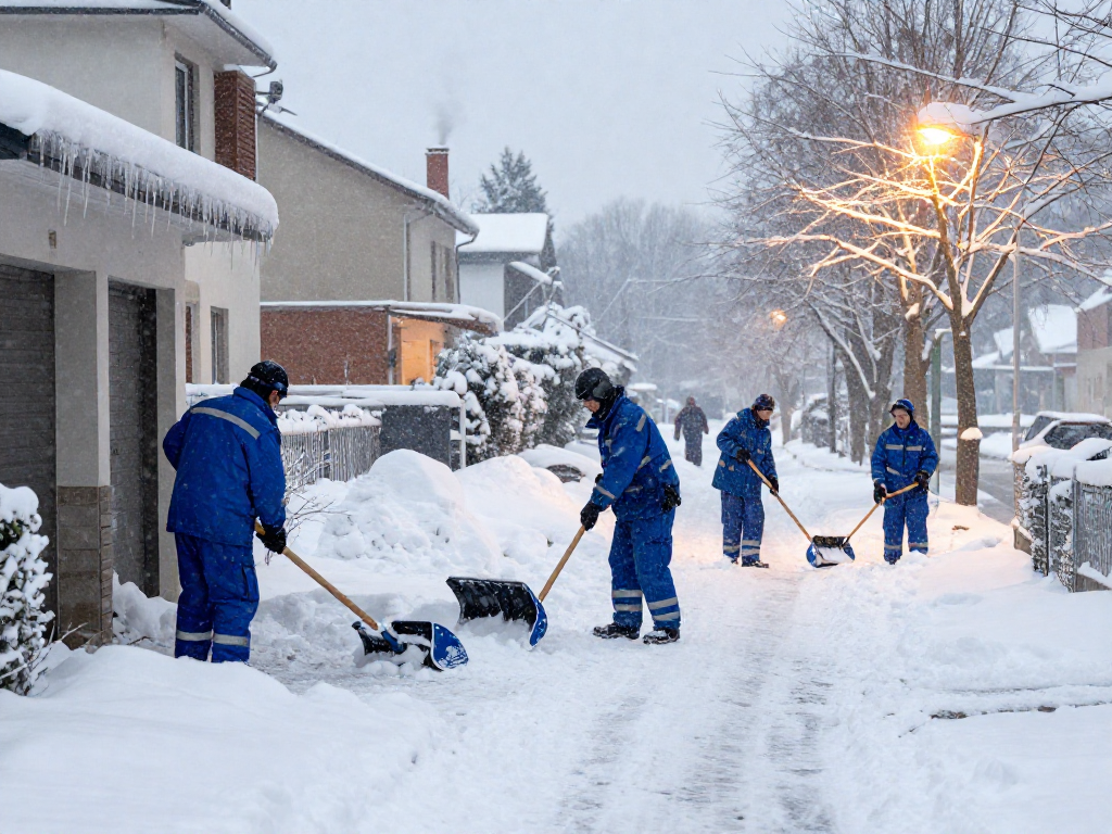 Schneeräumen Firma in Dortmund befreit den Weg von Schnee während des Winterdienstes.