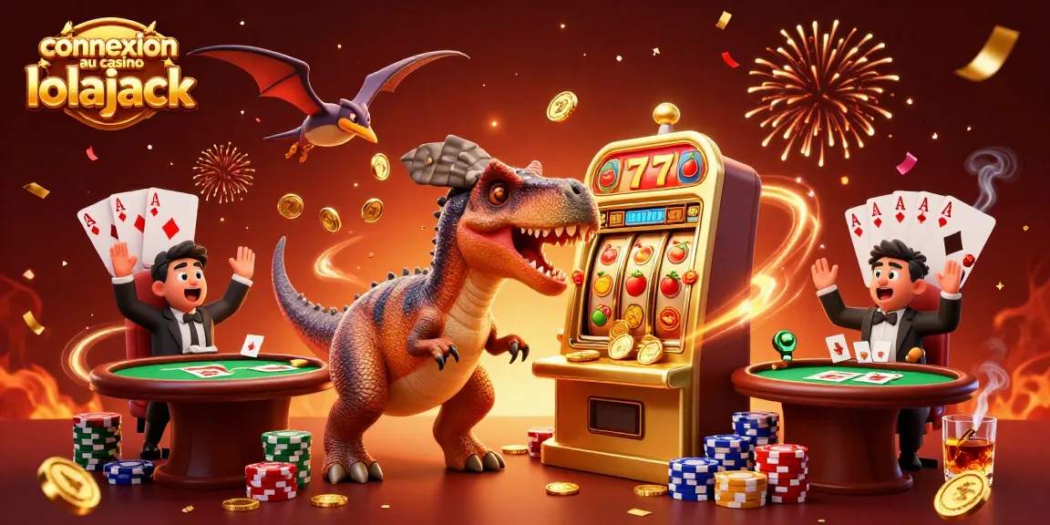 Jouez avec enthousiasme à la connexion au casino lolajack, illustrée par un pachycephalosaurus gagnant des jetons d'or.