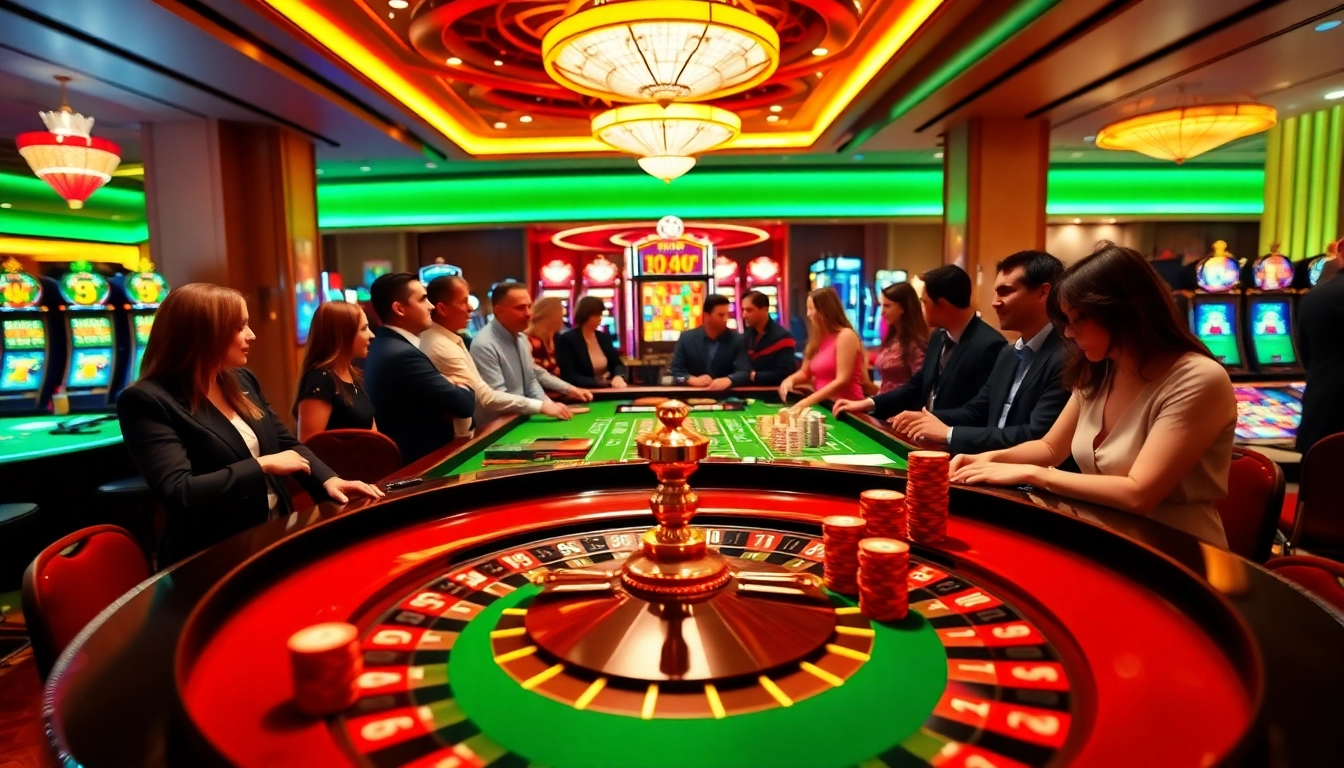 Engaging scene at a non gamstop Casino Uk with players excitedly betting at a roulette table.