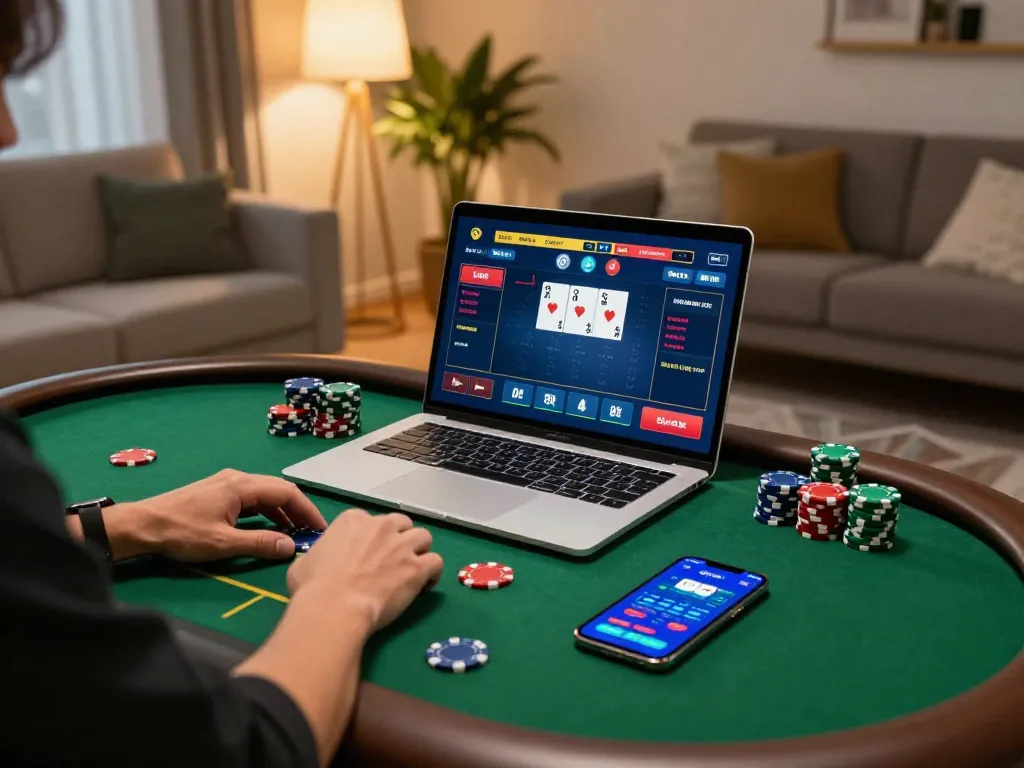 Engaging online casinos in Canada experience with laptop and poker game interface.