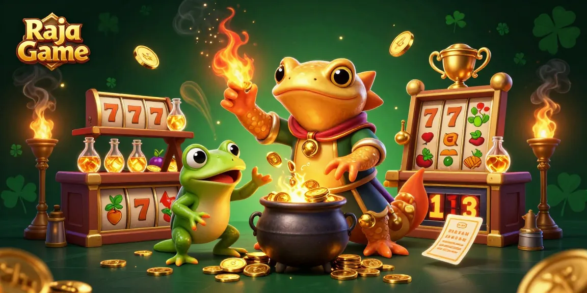 Win big with Raja Game's thrilling casino experience featuring golden symbols and dynamic elements.