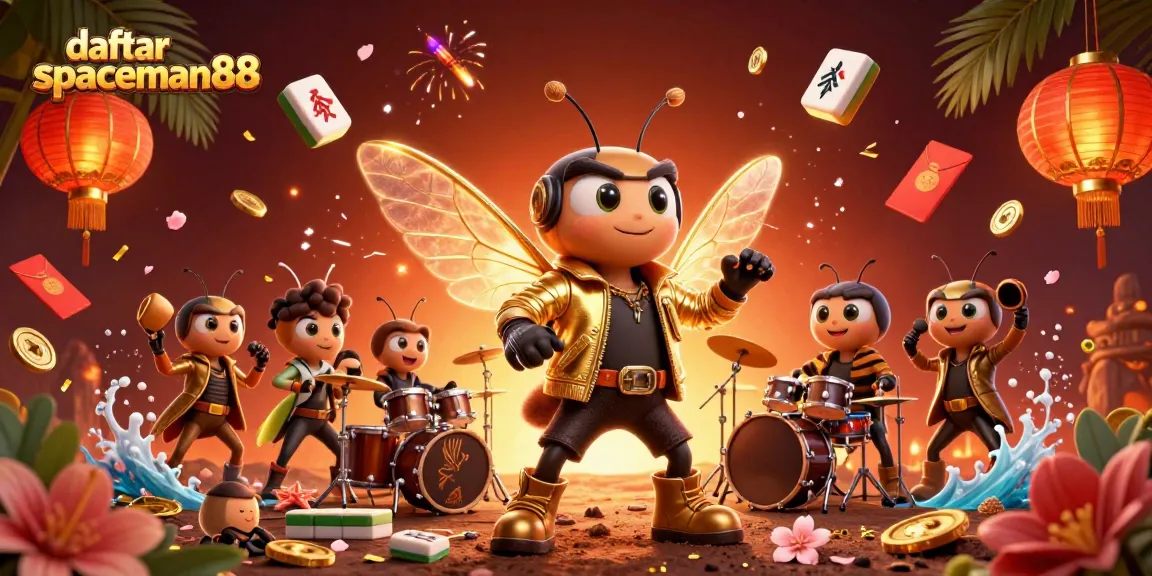 Engage with daftar spaceman88 and win big alongside animated rock star characters in a vibrant casino scene.