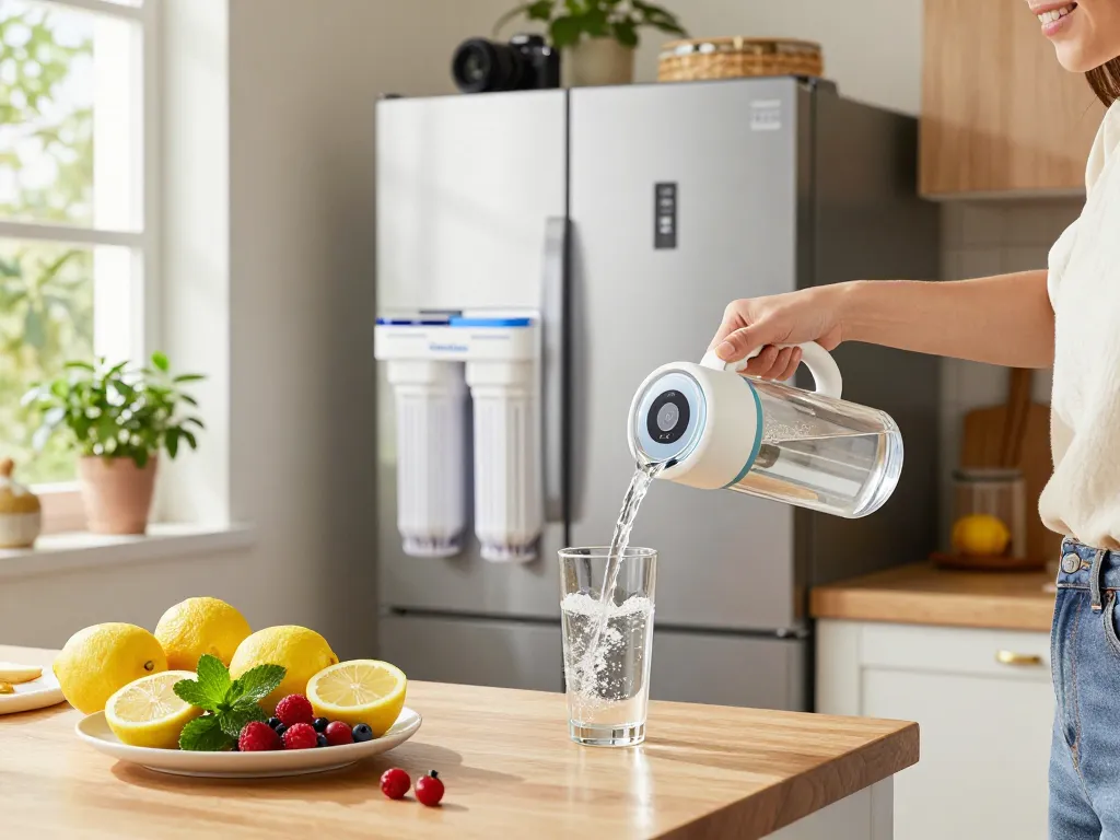 Using Waterdrop EDR3RXD1 Replacement for Everydrop® Filter 3 to prepare a fresh drink in a sunny kitchen.