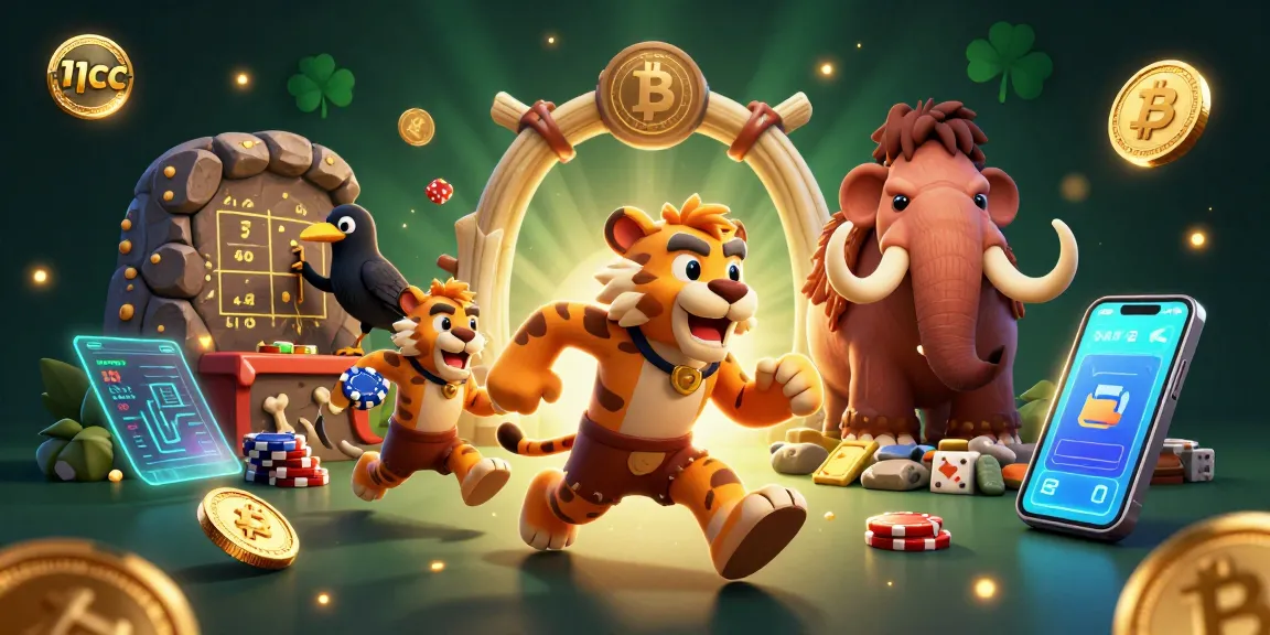 Experience 11CC betting with a lively caveman and sabertooth duo managing a prehistoric casino.